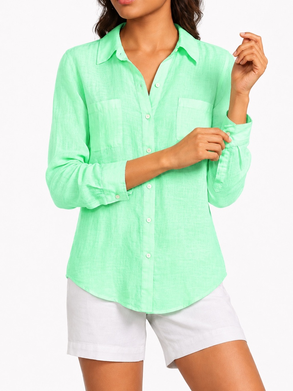 LILLY PULITZER 100% Linen Long Sleeve Button Down Top Sea View Resort Sz L
